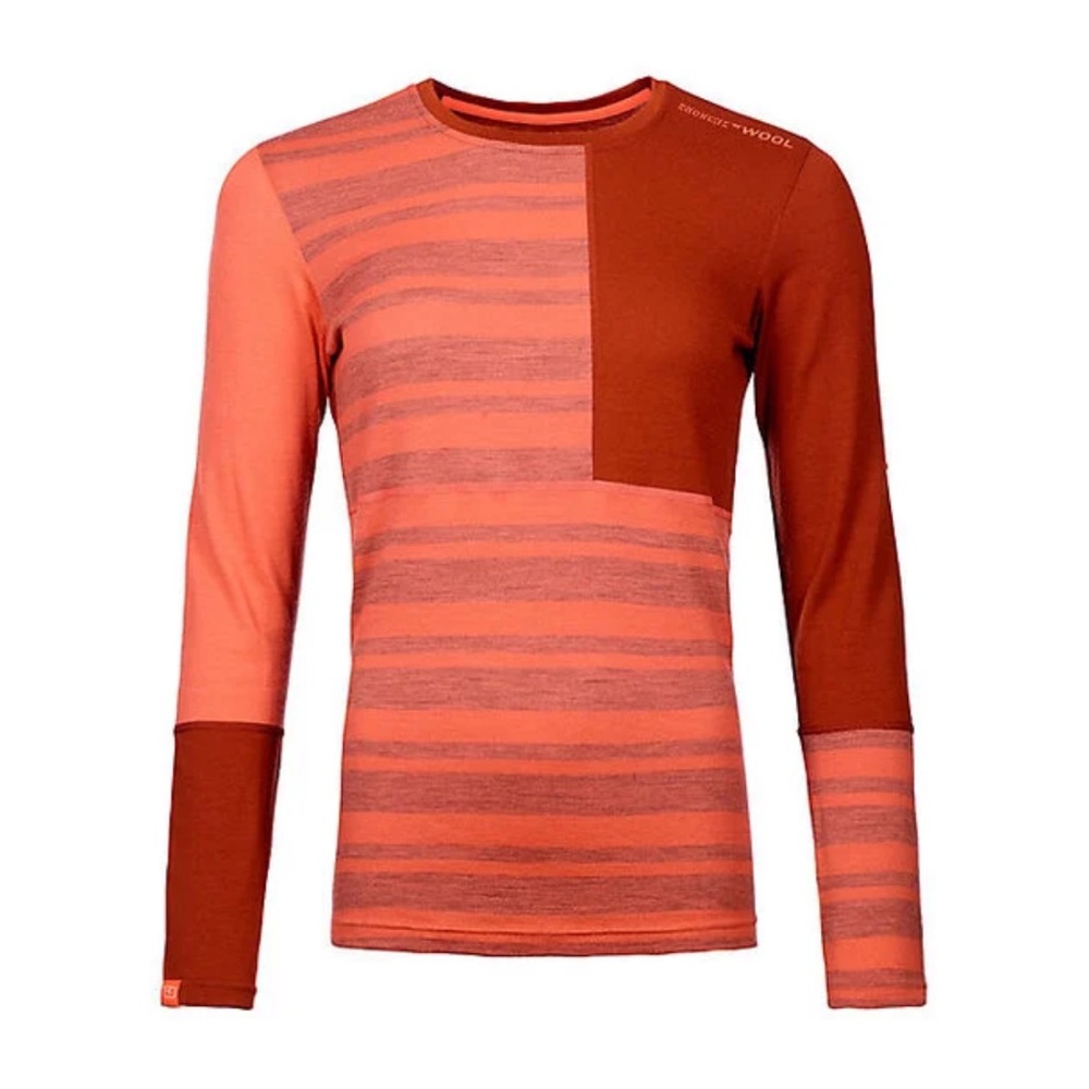Women’s Long Sleeve Striped Colorblock Top Wool Baselayer Coral/Brick